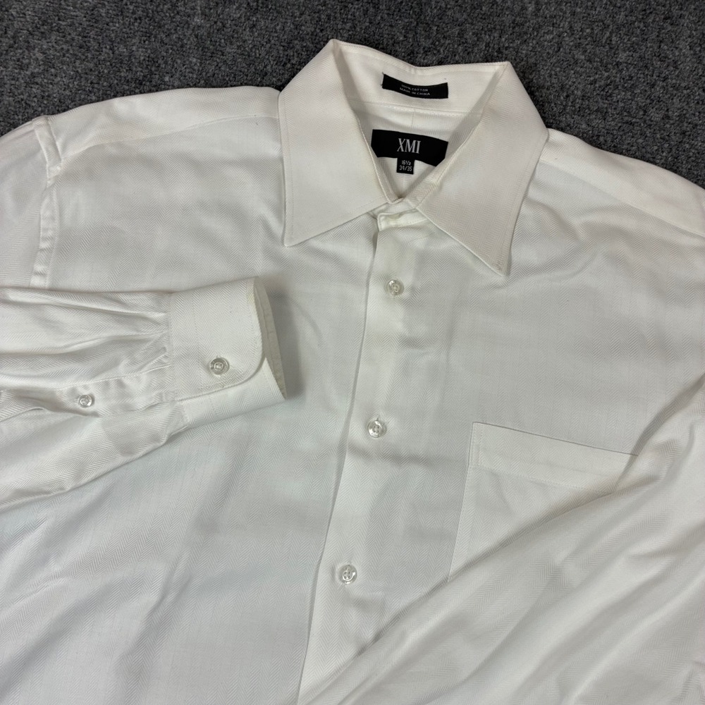 XMI Platinum White Herringbone Dress Shirt Mens 16.5 34/35 Long Sleeve Cotton